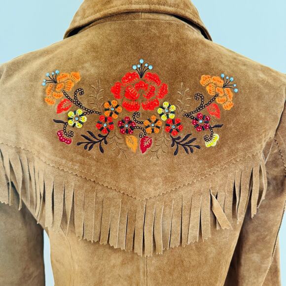 GAP Girls Cow Suede Fringe Embroidered Blazer Jacket KIDS XXL Womens XS Small - Picture 8 of 12